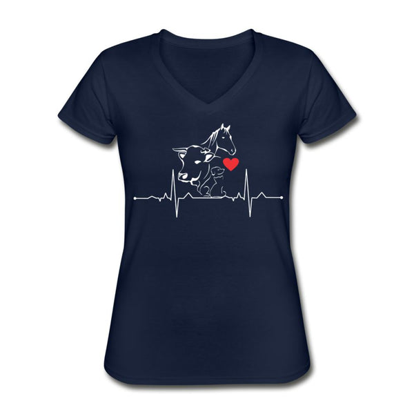 Animals Heartbeat Women's V-Neck T-Shirt-Women's V-Neck T-Shirt | Fruit of the Loom L39VR-I love Veterinary