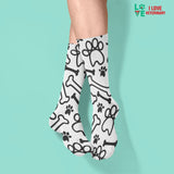 Black paws and bones on white pattern Sublimation Tube Sock-Sublimation Sock-I love Veterinary