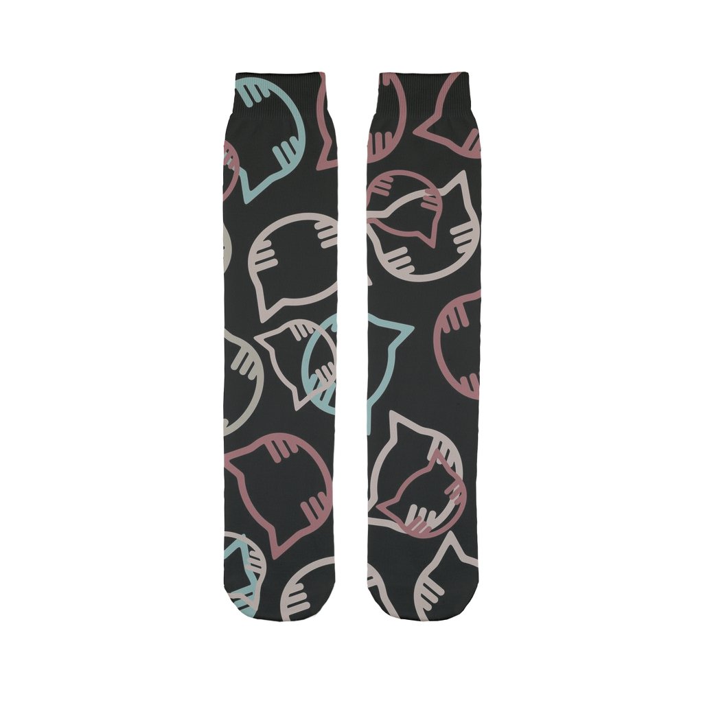 Cartoon cat heads black pattern Sublimation Tube Sock-Sublimation Sock-I love Veterinary