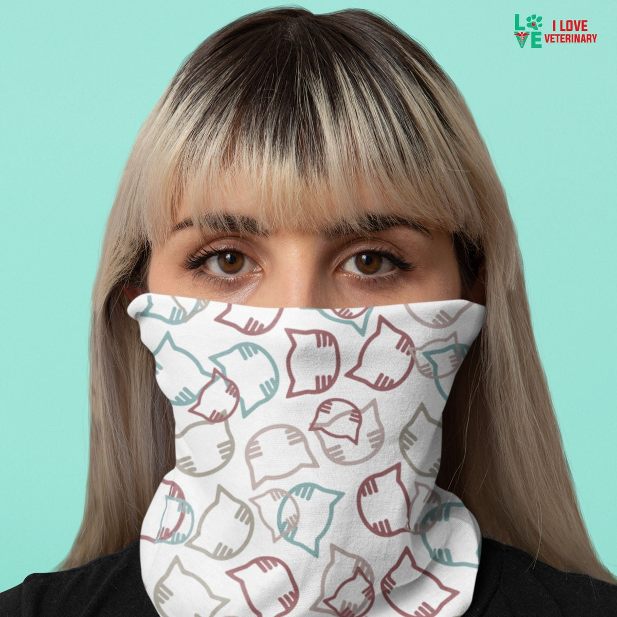 Cartoon cat heads white pattern Sublimation Neck Gaiter-Sublimation Neck Gaiter-I love Veterinary