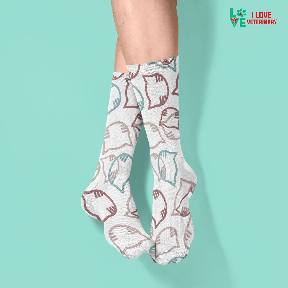 Cartoon cat heads white pattern Sublimation Tube Sock-Sublimation Sock-I love Veterinary
