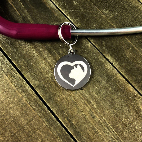 Cat head in heart Stethoscope tag-Stethoscope tag-I love Veterinary