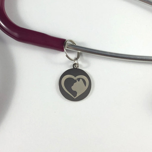 Cat head in heart Stethoscope tag-Stethoscope tag-I love Veterinary