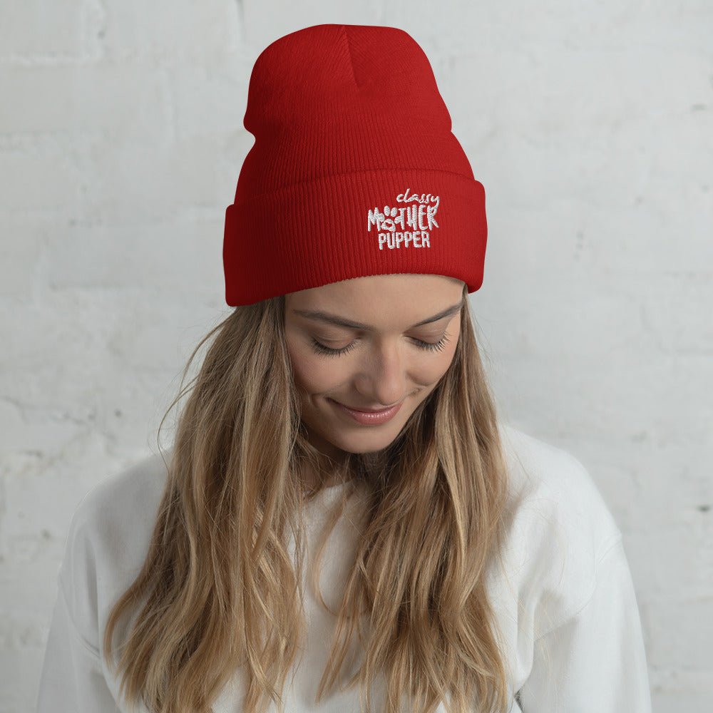 Classy Mother Pupper Embroidered Cuffed Beanie-Yupoong Cuffed Beanie 1501KC-I love Veterinary