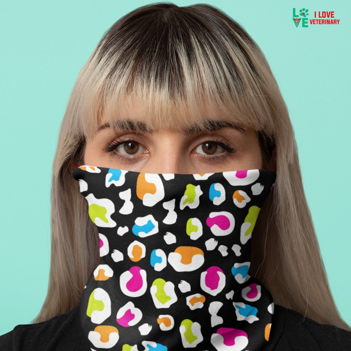 Colorful leopard black pattern Sublimation Neck Gaiter-Sublimation Neck Gaiter-I love Veterinary