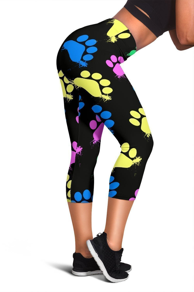 Colorful paws Black Capri Leggings-Leggings-I love Veterinary