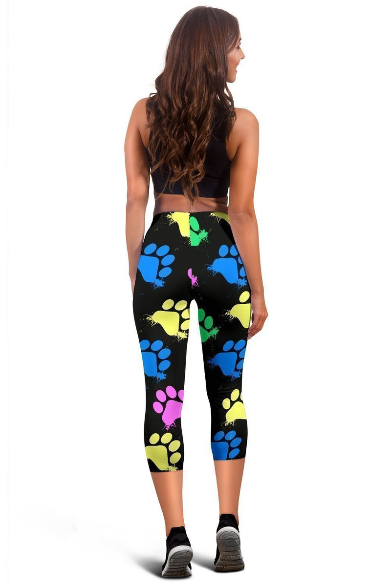 Colorful paws Black Capri Leggings-Leggings-I love Veterinary