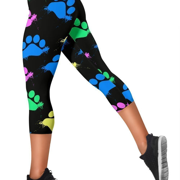 Colorful paws Black Capri Leggings-Leggings-I love Veterinary