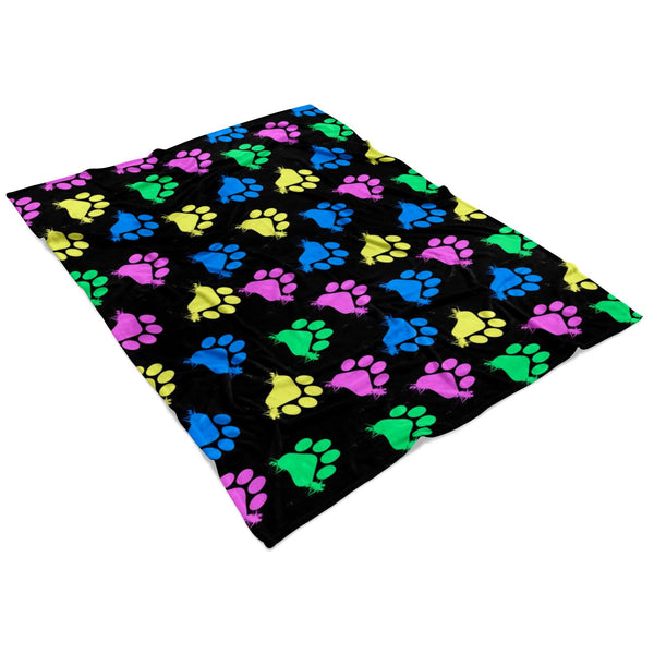 Colorful Paws Black Fleece Blanket-Blankets-I love Veterinary
