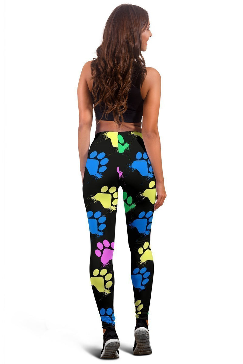 Colorful paws Black Leggings-Leggings-I love Veterinary