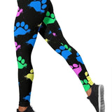 Colorful paws Black Leggings-Leggings-I love Veterinary