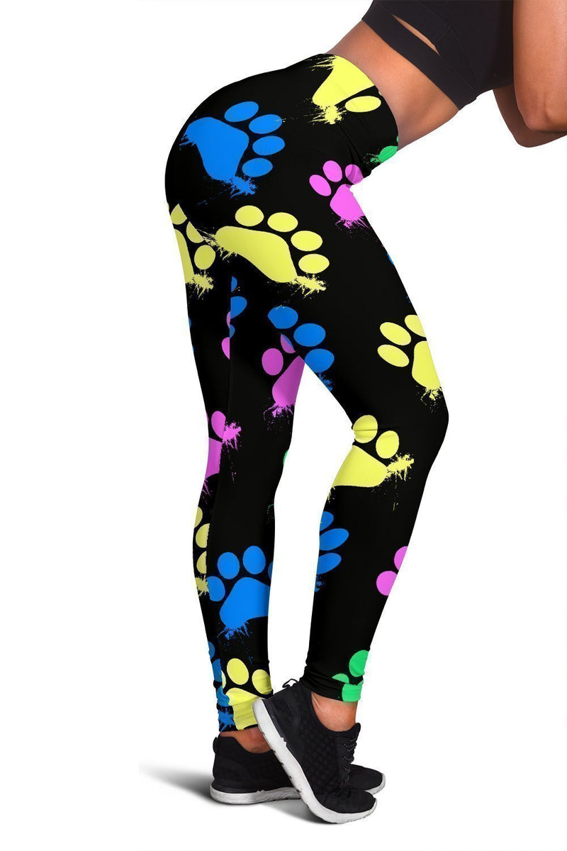 Colorful paws Black Leggings-Leggings-I love Veterinary