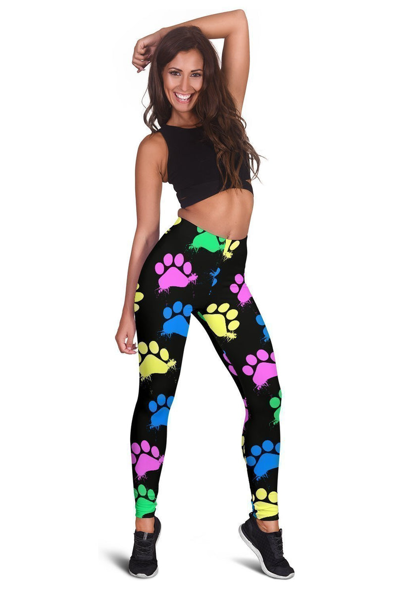 Colorful paws Black Leggings-Leggings-I love Veterinary