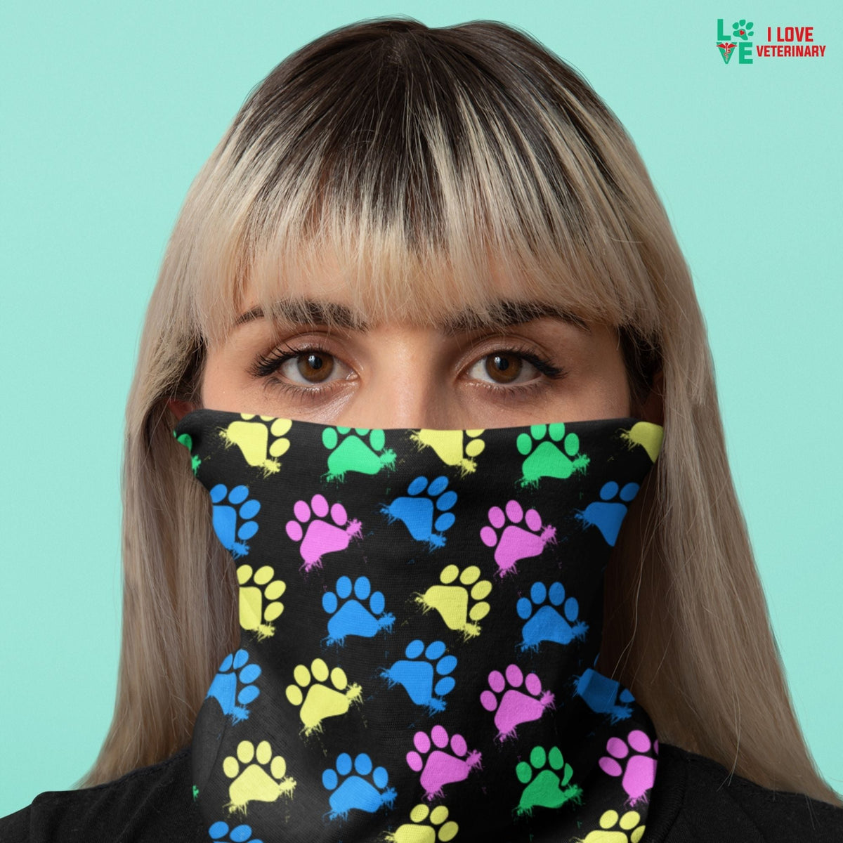 Colorful Paws Sublimation Neck Gaiter-Sublimation Neck Gaiter-I love Veterinary