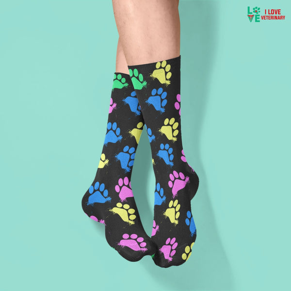 Colorful Paws Sublimation Tube Sock-Socks-I love Veterinary
