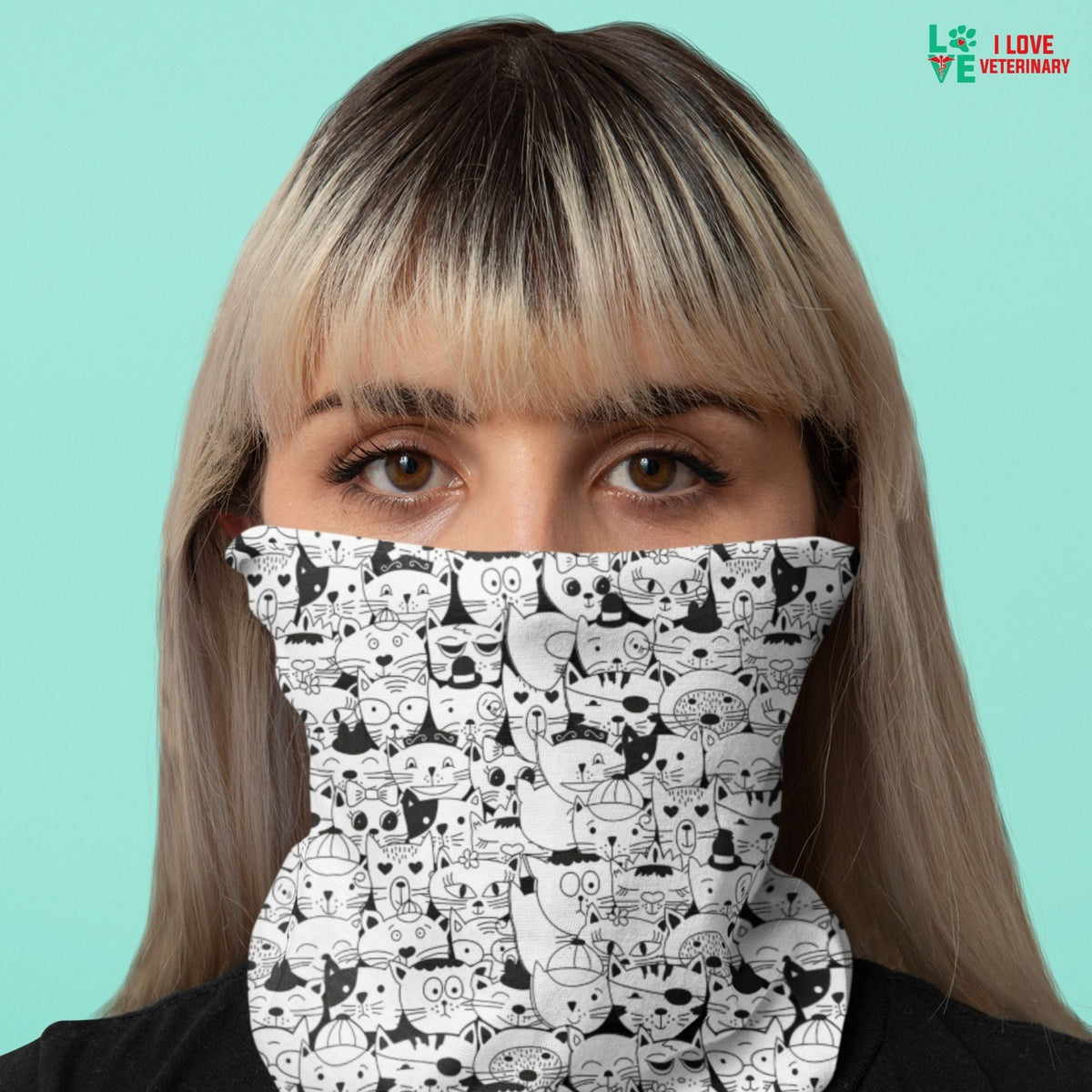 Comic Cats Sublimation Neck Gaiter-Sublimation Neck Gaiter-I love Veterinary