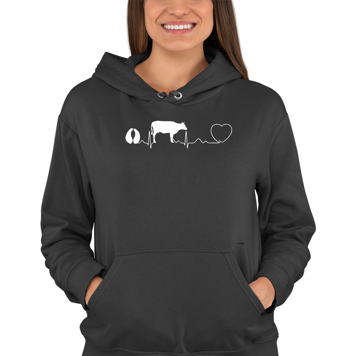 Cow pulse Black Unisex Hoodie-Men's Hoodie | Hanes P170-I love Veterinary