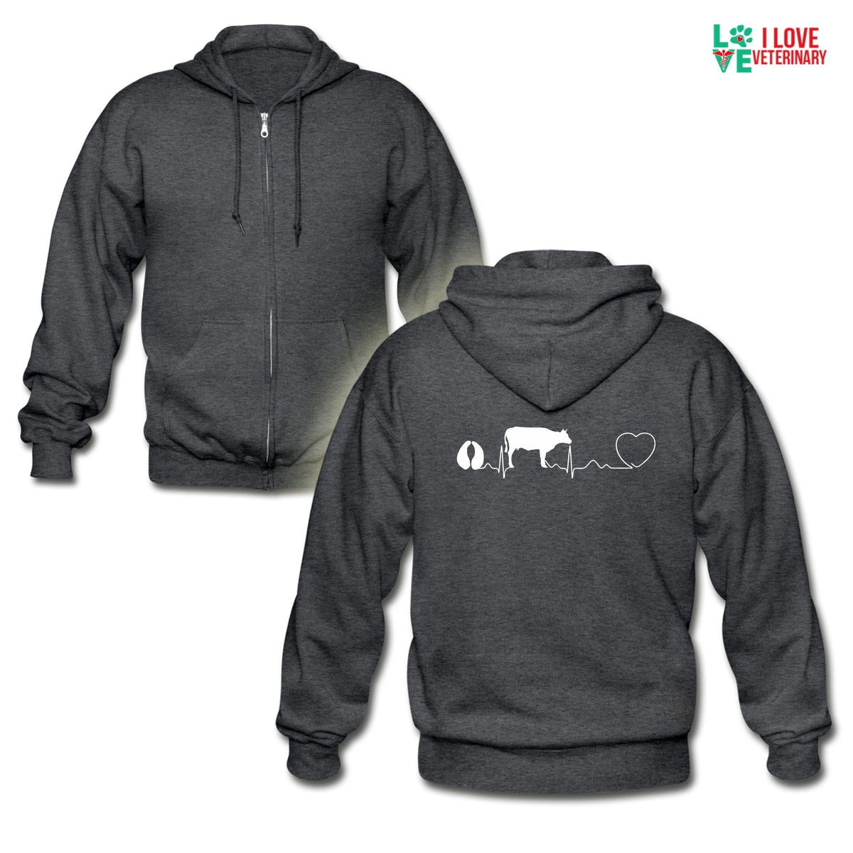 Cow pulse Unisex Zip Hoodie-Heavy Blend Adult Zip Hoodie | Gildan G18600-I love Veterinary