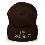 Dog and Cat Heartbeat Embroidered Cuffed Beanie-I love Veterinary