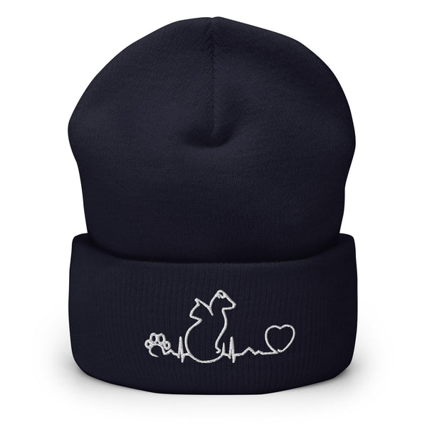 Dog and Cat Heartbeat Embroidered Cuffed Beanie-I love Veterinary