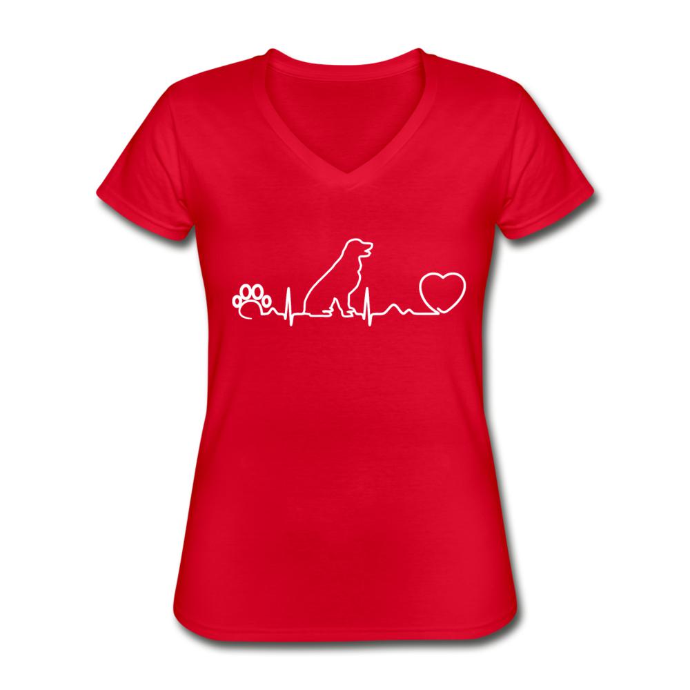 Dog Heartbeat Women's V-Neck T-Shirt-Women's V-Neck T-Shirt | Fruit of the Loom L39VR-I love Veterinary