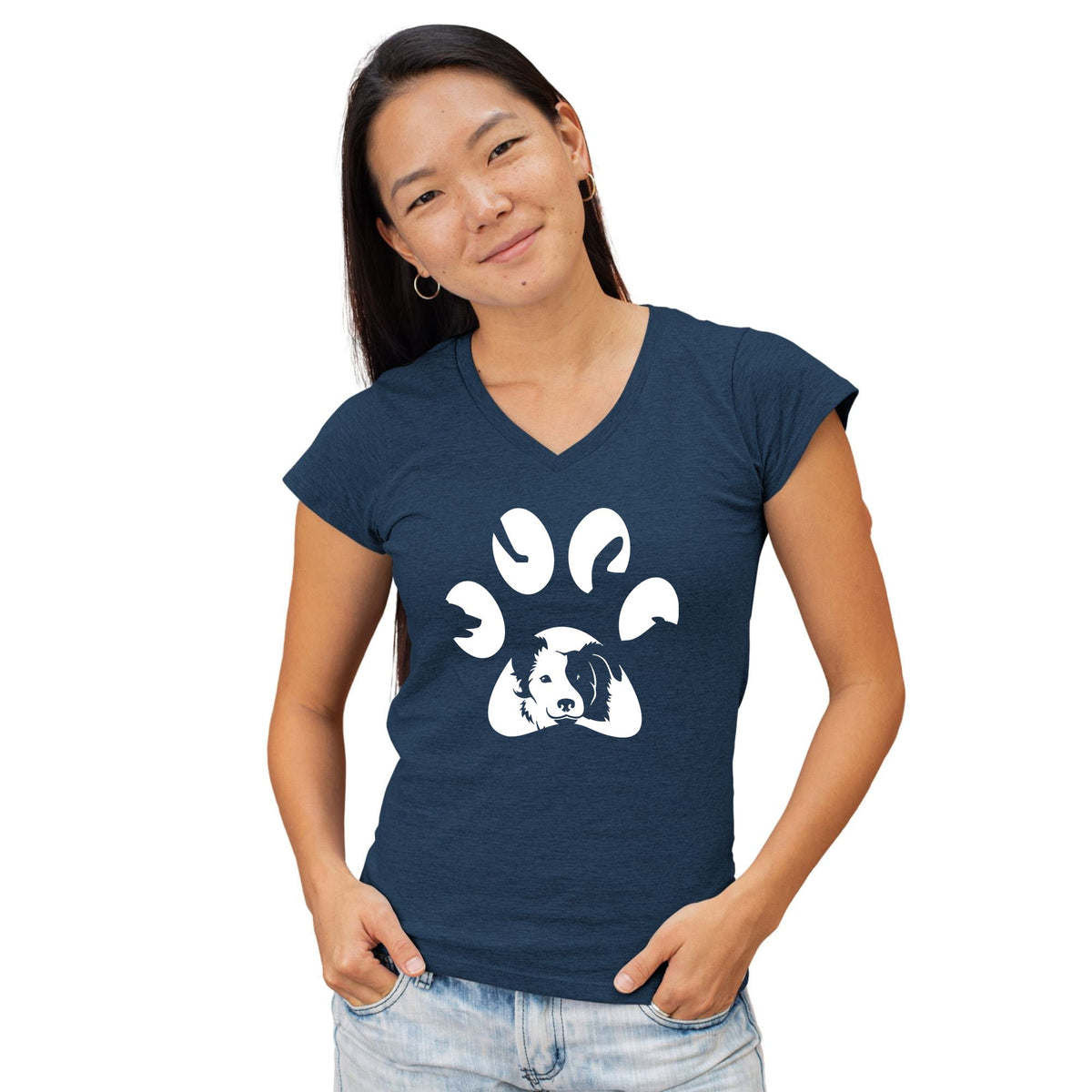 Dog Pawprint Women's V-Neck T-Shirt-Women's V-Neck T-Shirt | Fruit of the Loom L39VR-I love Veterinary
