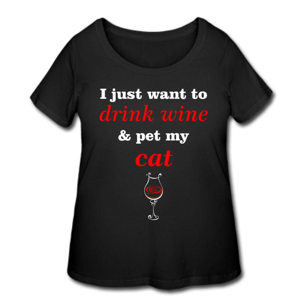 Drink wine and pet my cat Women's Curvy T-shirt-Women’s Curvy T-Shirt | LAT 3804-I love Veterinary