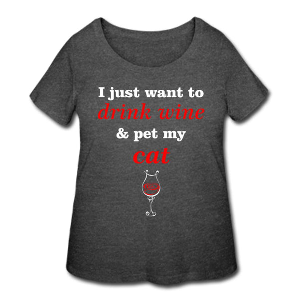Drink wine and pet my cat Women's Curvy T-shirt-Women’s Curvy T-Shirt | LAT 3804-I love Veterinary
