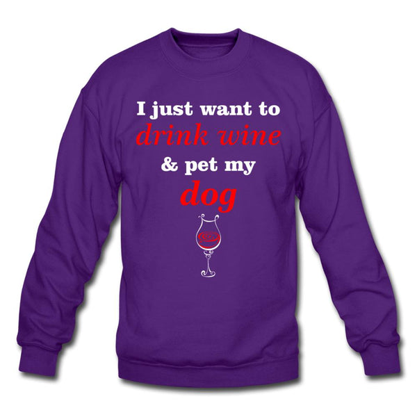 Drink wine and pet my dog Crewneck Sweatshirt-Unisex Crewneck Sweatshirt | Gildan 18000-I love Veterinary