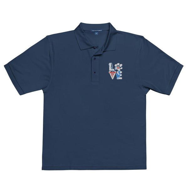 Embroidered Veterinary Love Dog and Cat Unisex Premium Polo T-shirt-Premium Polo Shirt | Port Authority K500-I love Veterinary