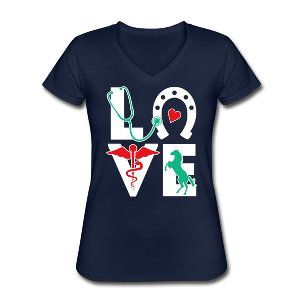 Equine Love Women's V-Neck T-Shirt-Women's V-Neck T-Shirt | Fruit of the Loom L39VR-I love Veterinary
