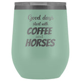 Equine Veterinarian - Coffee and horses 12oz Vacuum Tumbler-Wine Tumbler-I love Veterinary