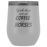 Equine Veterinarian - Coffee and horses 12oz Vacuum Tumbler-Wine Tumbler-I love Veterinary