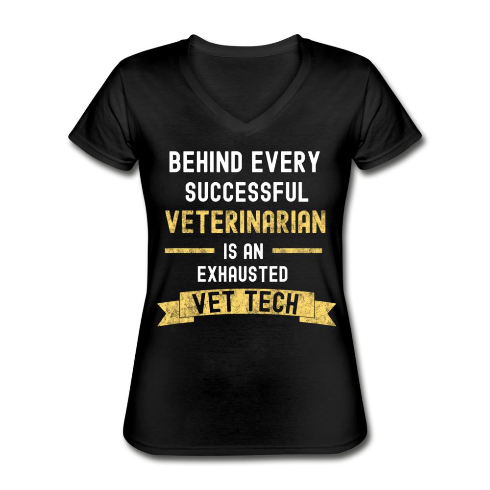 Exhausted Vet Tech Women's V-Neck T-Shirt-Women's V-Neck T-Shirt | Fruit of the Loom L39VR-I love Veterinary