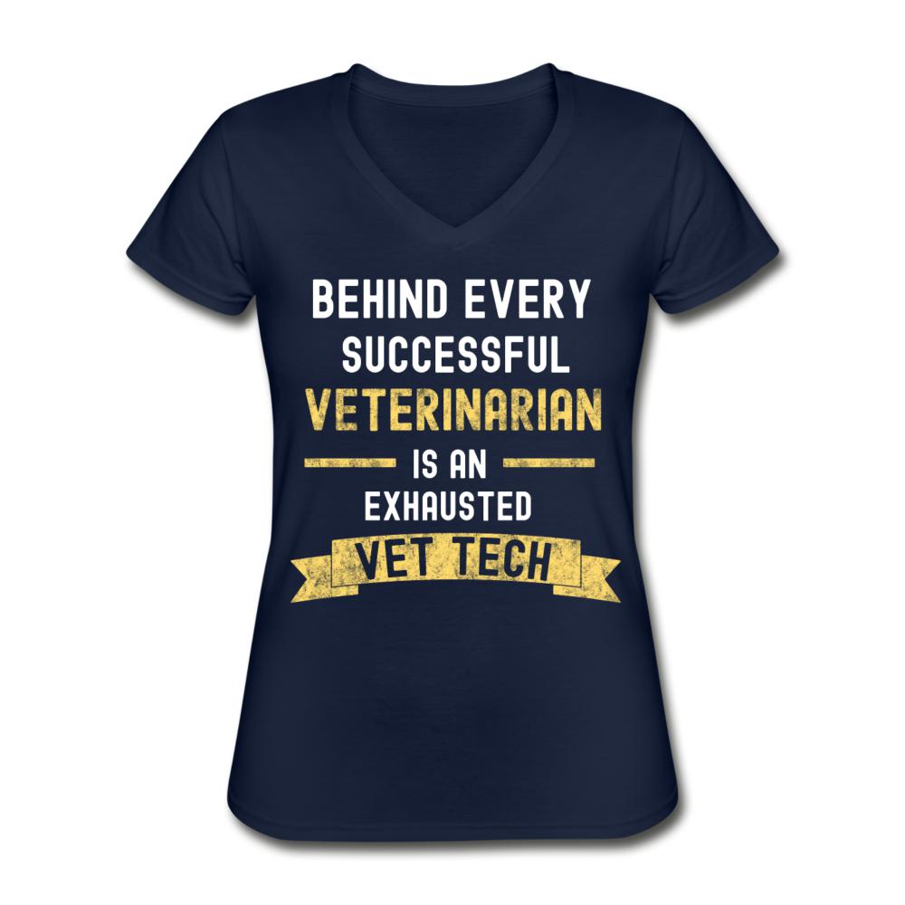 Exhausted Vet Tech Women's V-Neck T-Shirt-Women's V-Neck T-Shirt | Fruit of the Loom L39VR-I love Veterinary