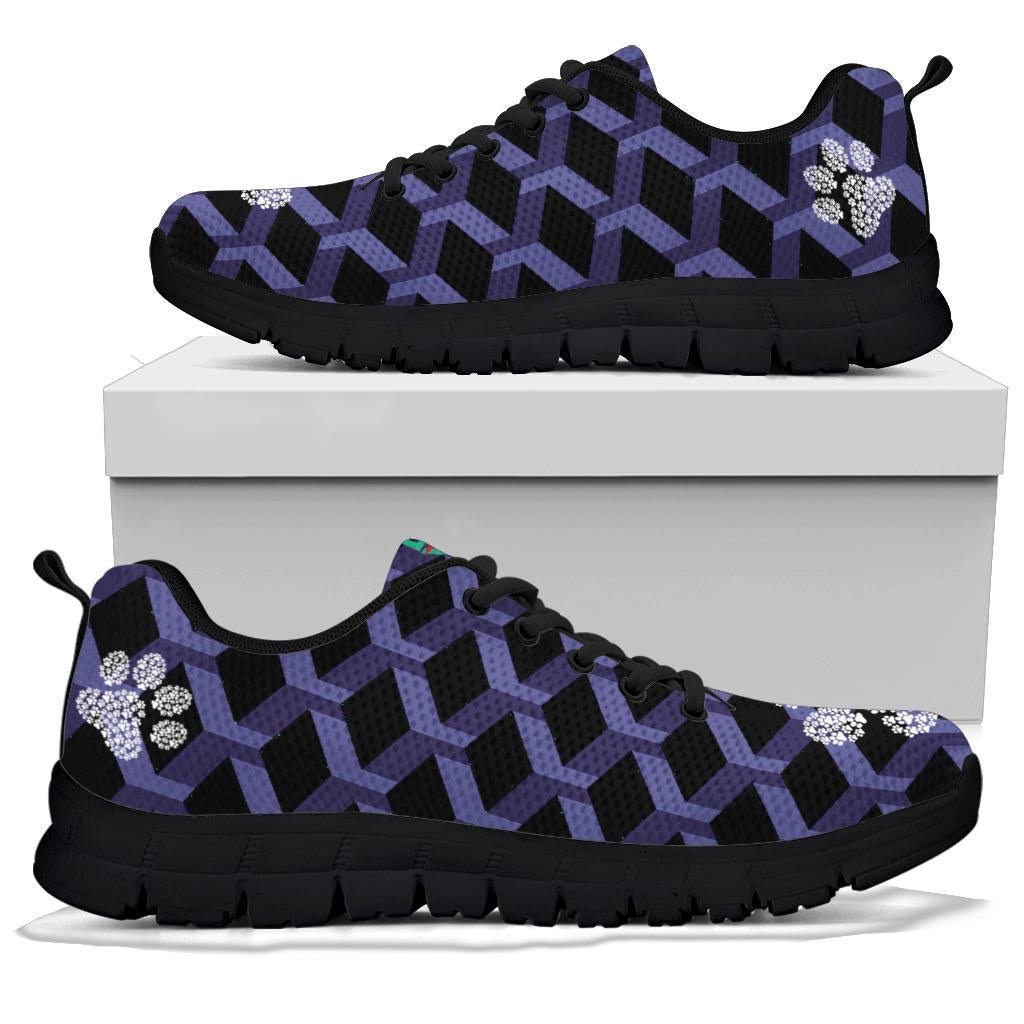 Geo Pattern with Pawprints - Women's Sneakers-Sneakers-I love Veterinary