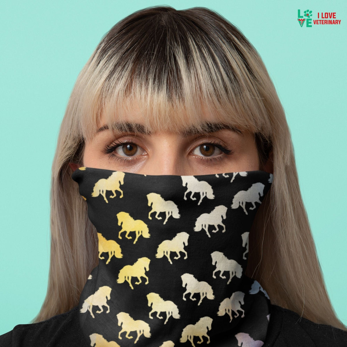 Golden Horses Sublimation Neck Gaiter-Sublimation Neck Gaiter-I love Veterinary
