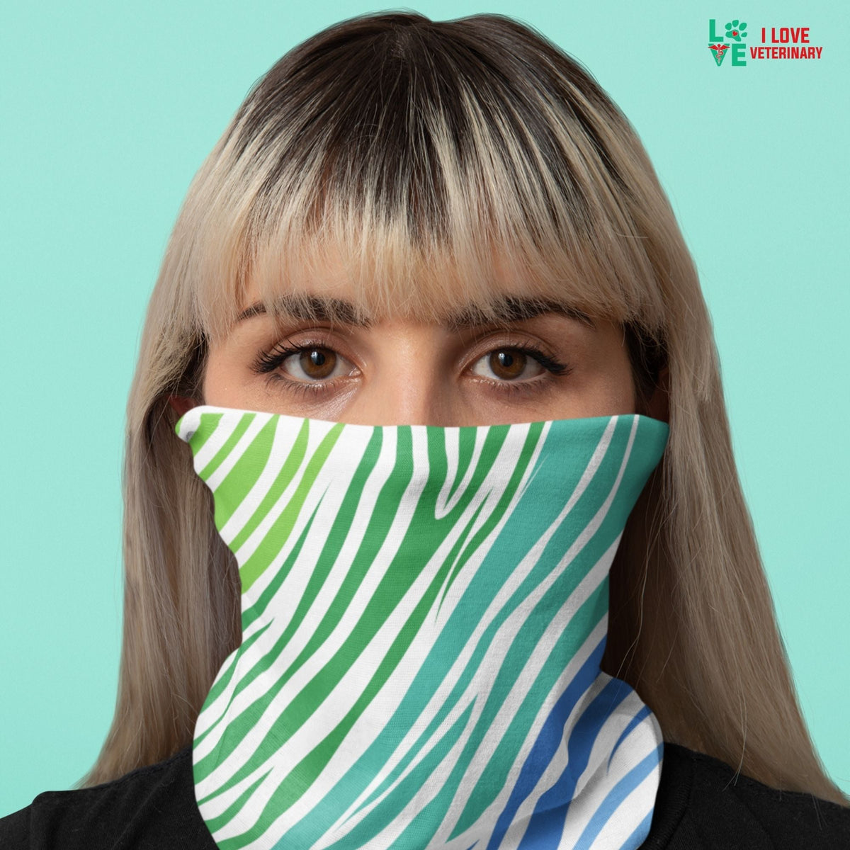 Green blue zebra pattern Sublimation Neck Gaiter-Sublimation Neck Gaiter-I love Veterinary