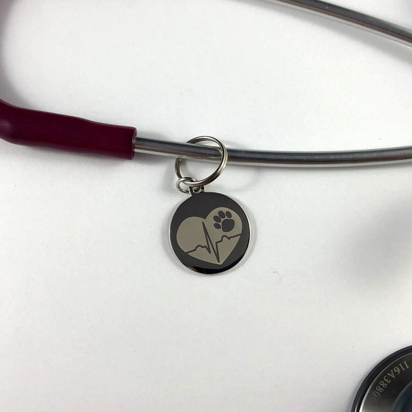 Heart tracing paw print Stethoscope tag-Stethoscope tag-I love Veterinary