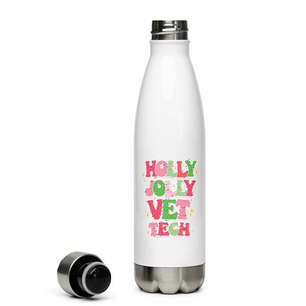 Holly Jolly Vet Tech 17 oz Stainless Steel Water Bottle-I love Veterinary