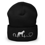 Horse Pulse Embroidered Cuffed Beanie-I love Veterinary