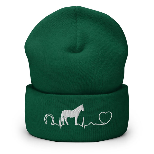 Horse Pulse Embroidered Cuffed Beanie-Yupoong Cuffed Beanie 1501KC-I love Veterinary