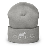 Horse Pulse Embroidered Cuffed Beanie-I love Veterinary