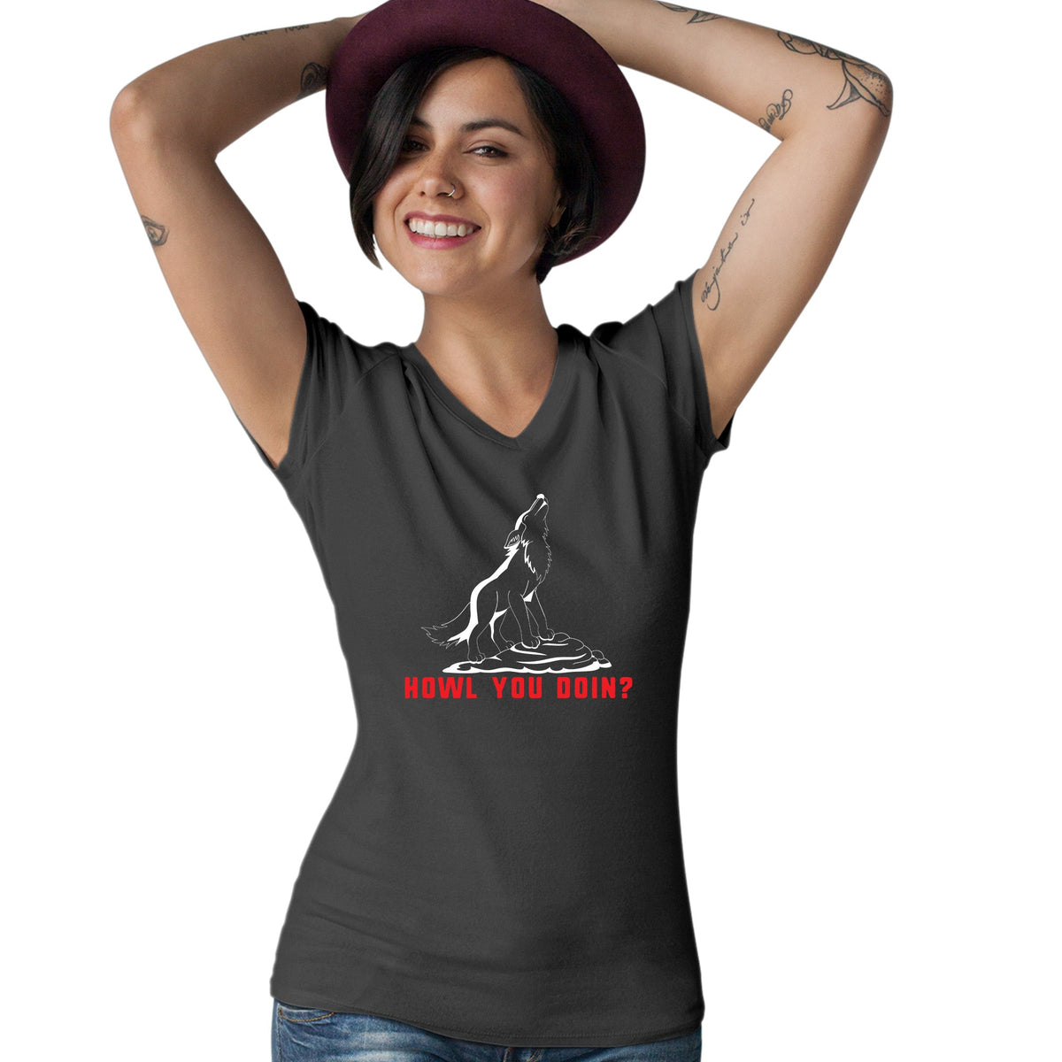 Howl you doin? Women's V-Neck T-Shirt-Women's V-Neck T-Shirt | Fruit of the Loom L39VR-I love Veterinary
