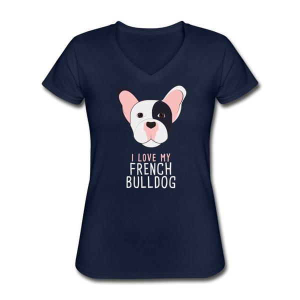 I love my French Bulldog Women's V-Neck T-Shirt-Women's V-Neck T-Shirt | Fruit of the Loom L39VR-I love Veterinary