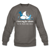 I love my fur clients to the moon and back Crewneck Sweatshirt-Unisex Crewneck Sweatshirt | Gildan 18000-I love Veterinary