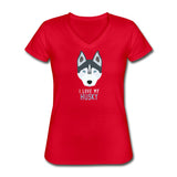 I love my Husky Women's V-Neck T-Shirt-Women's V-Neck T-Shirt | Fruit of the Loom L39VR-I love Veterinary