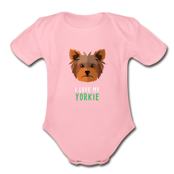 I love my Yorkie Onesie-Organic Short Sleeve Baby Bodysuit | Spreadshirt 401-I love Veterinary