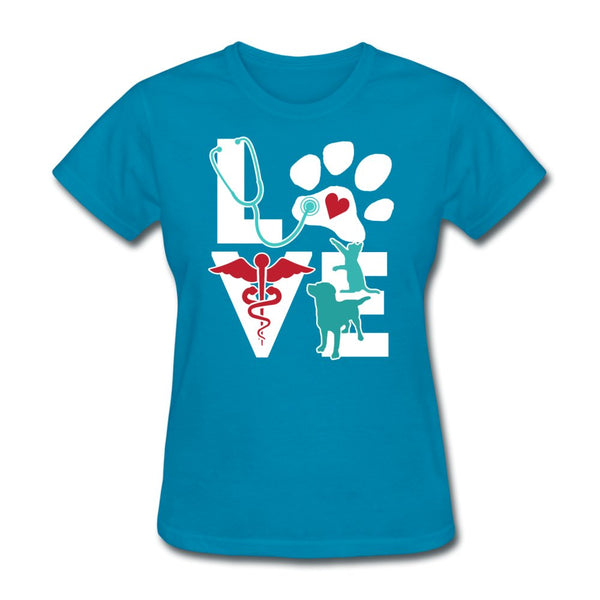 I Love Veterinary Dog and Cat Women's T-Shirt-Women's T-Shirt | Fruit of the Loom L3930R-I love Veterinary