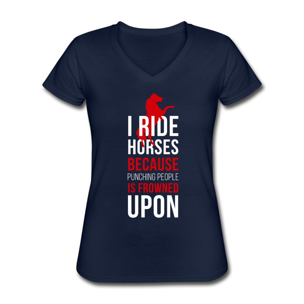 I ride Horses because punching people is frowned upon Women's V-Neck T-Shirt-Women's V-Neck T-Shirt | Fruit of the Loom L39VR-I love Veterinary
